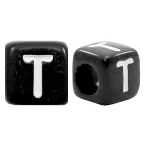 Acryl Letterkralen vierkant Ă3,6mm T Zwart 6mm - 10 stuks