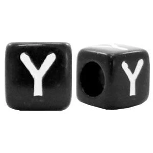 Acryl Letterkralen vierkant Ø3,6mm Y Zwart 6mm - 10 stuks