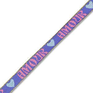 Lint met tekst 'AMOUR' Lavendel blauw / Roze / Licht blauw / Goud - per meter