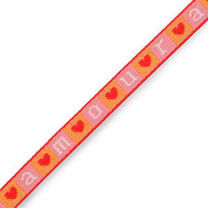 Lint met tekst "Amour" Pink-orange-white - per meter