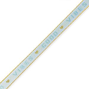 Lint met tekst "good vibes" Ice blue-gold - 1 meter