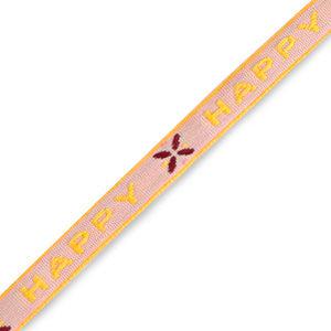 Lint met tekst Happy Pink-yellow - 1 meter