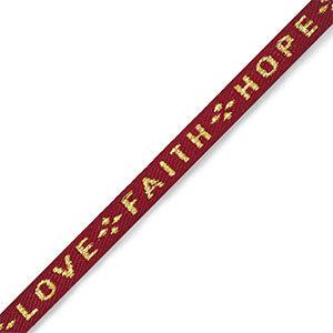 Lint met tekst "love faith hope" Red-gold - 1 meter