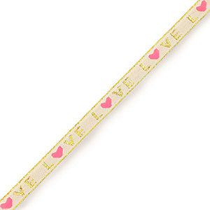 Lint met tekst "love" Pale pink-gold - per meter