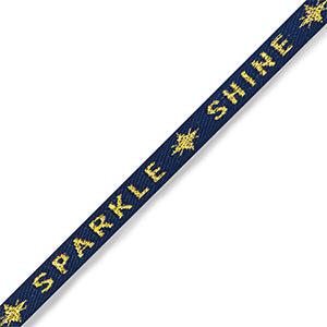 Lint met tekst "shine sparkle" Blue-gold - 1 meter