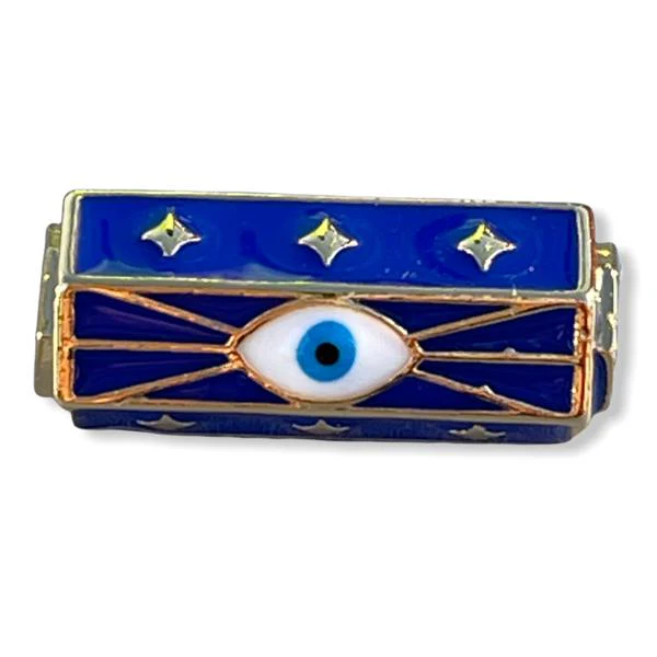 Message beads hexagon Evil eye 18K gold plated 22x10mm