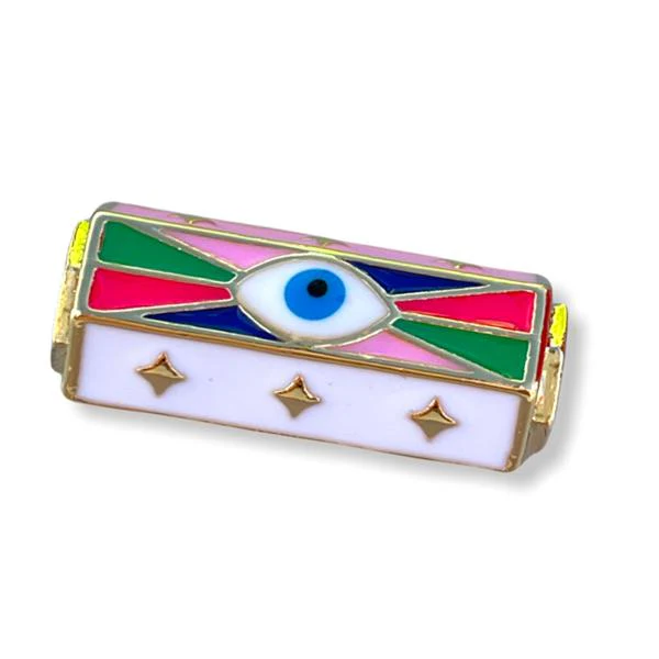 Message beads hexagon Evil eye colorful 18K gold plated 22x10mm - Image 2