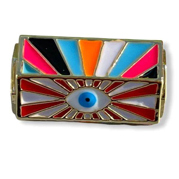 Message beads hexagon Evil eye colorful 18K gold plated 22x14mm - Image 2