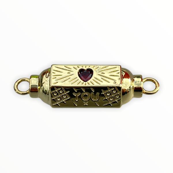 Message beads tussenzetsel hexagon Love you back 18K gold plated 13x39mm - Image 2