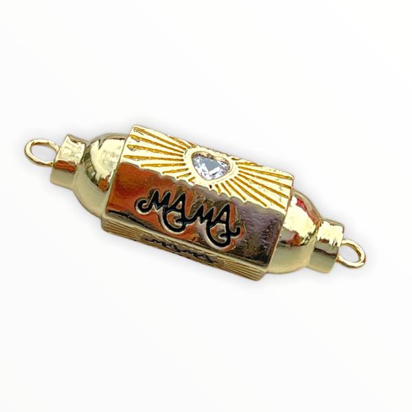 Message beads tussenzetsel hexagon Mama 18K gold plated 10x32mm