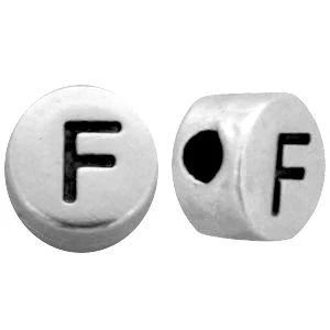 Metallook letterkralen letter F Antiek zilver 7mm -10 stuks