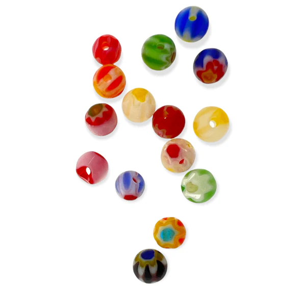 Millefiori glas kralen rond met bloem multicolor 4mm - 15 stuks