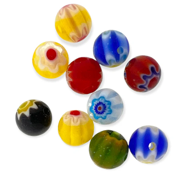 Millefiori glas kralen rond met bloem multicolor 6mm - 10 stuks