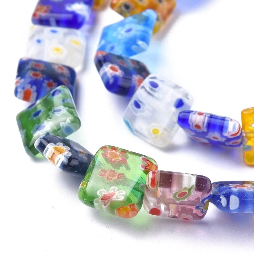 Millefiori glaskralen vierkant 10mm-per 4 stuks - Image 2