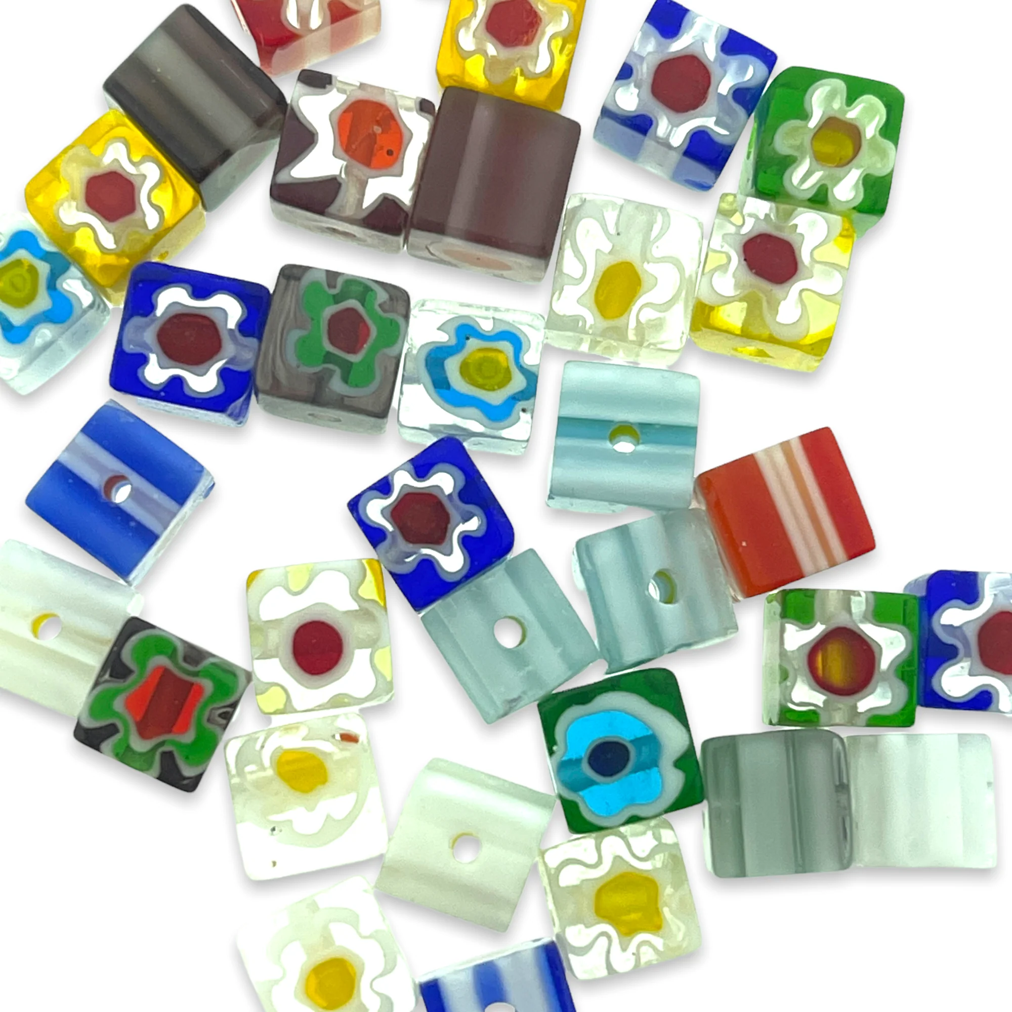 Millefiori glaskralen vierkant 4mm-per 5 stuks