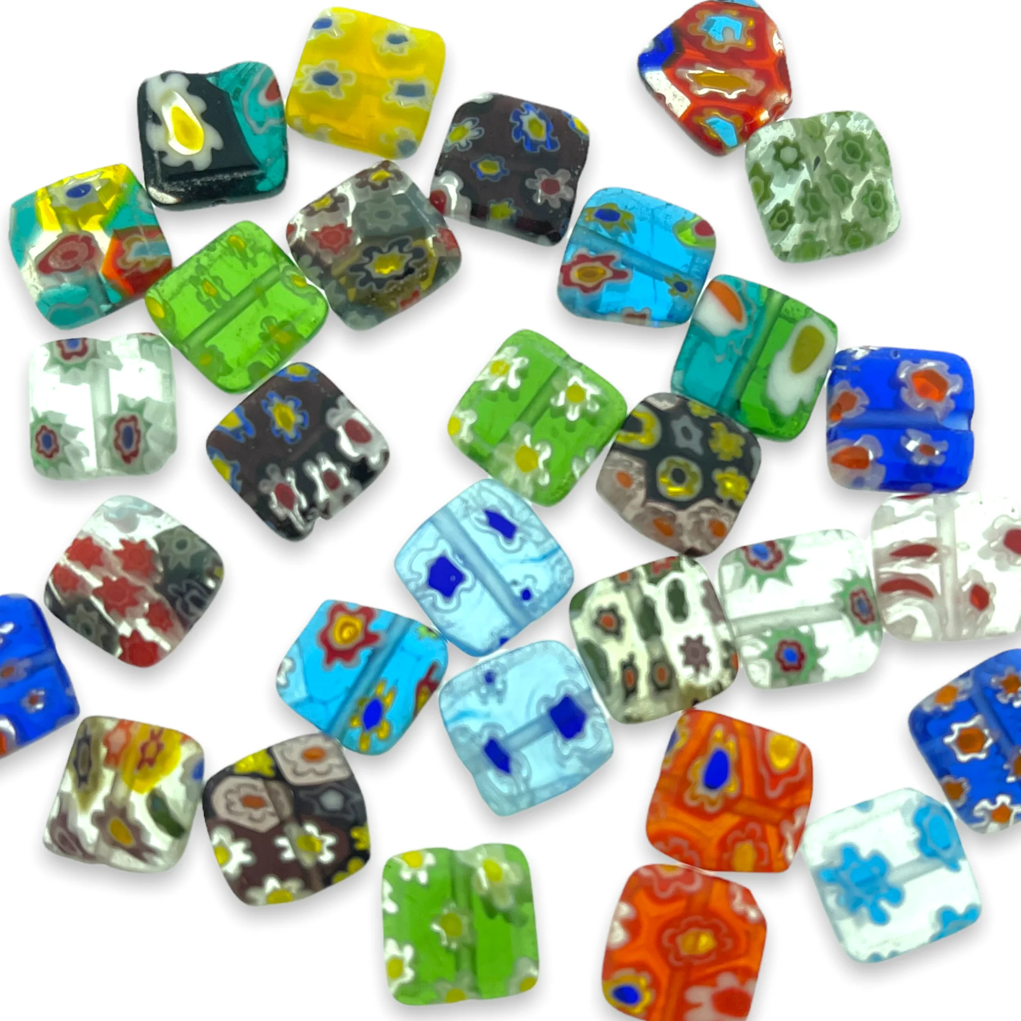 Millefiori glaskralen vierkant 6mm-per 4 stuks