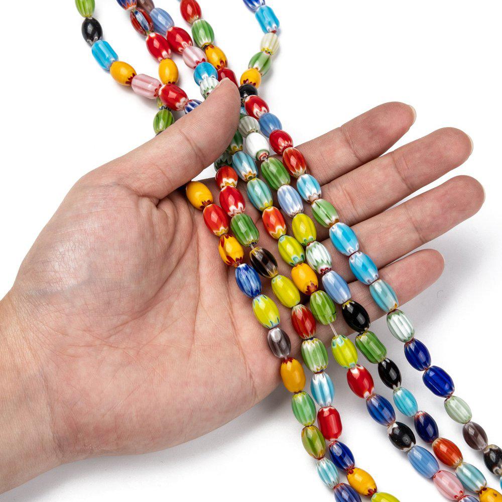 Millefiori kraal groot striped multicolor 12x7,5mm - 5 stuks - Image 2