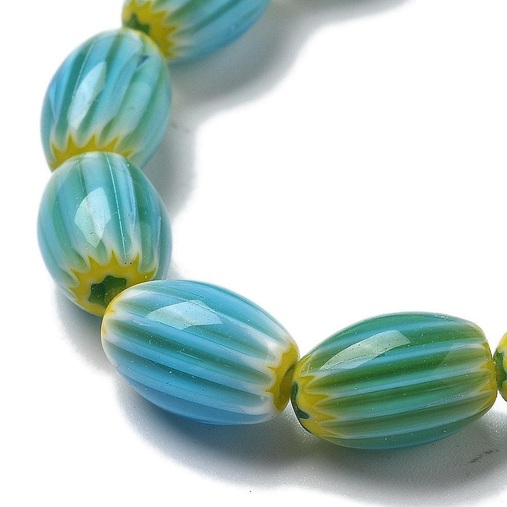 Millefiori kralen Lampwork Cyan 11~12x7~8mm - per stuk - Image 2