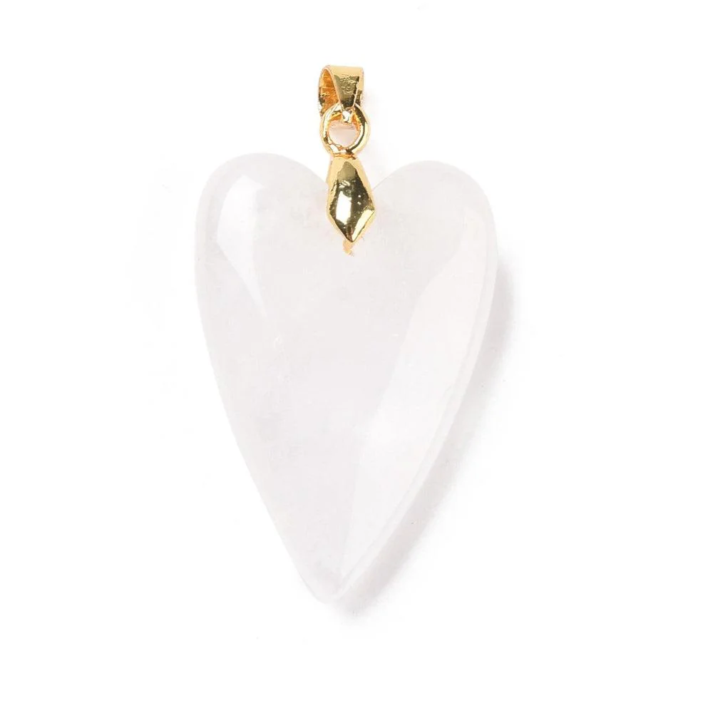 Natuursteen bedel hart XL wit goud brass 33x20mm - per stuk