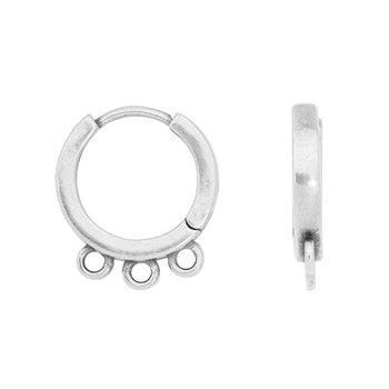 Oorbel hoop met 3 oogjes brass zilver 16,5mm - per paar