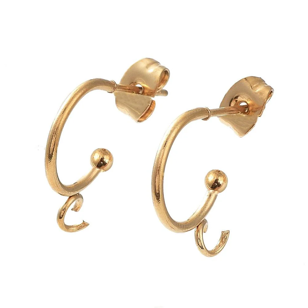 Oorbel Premium RVS goud half loop 16mm - 1 paar