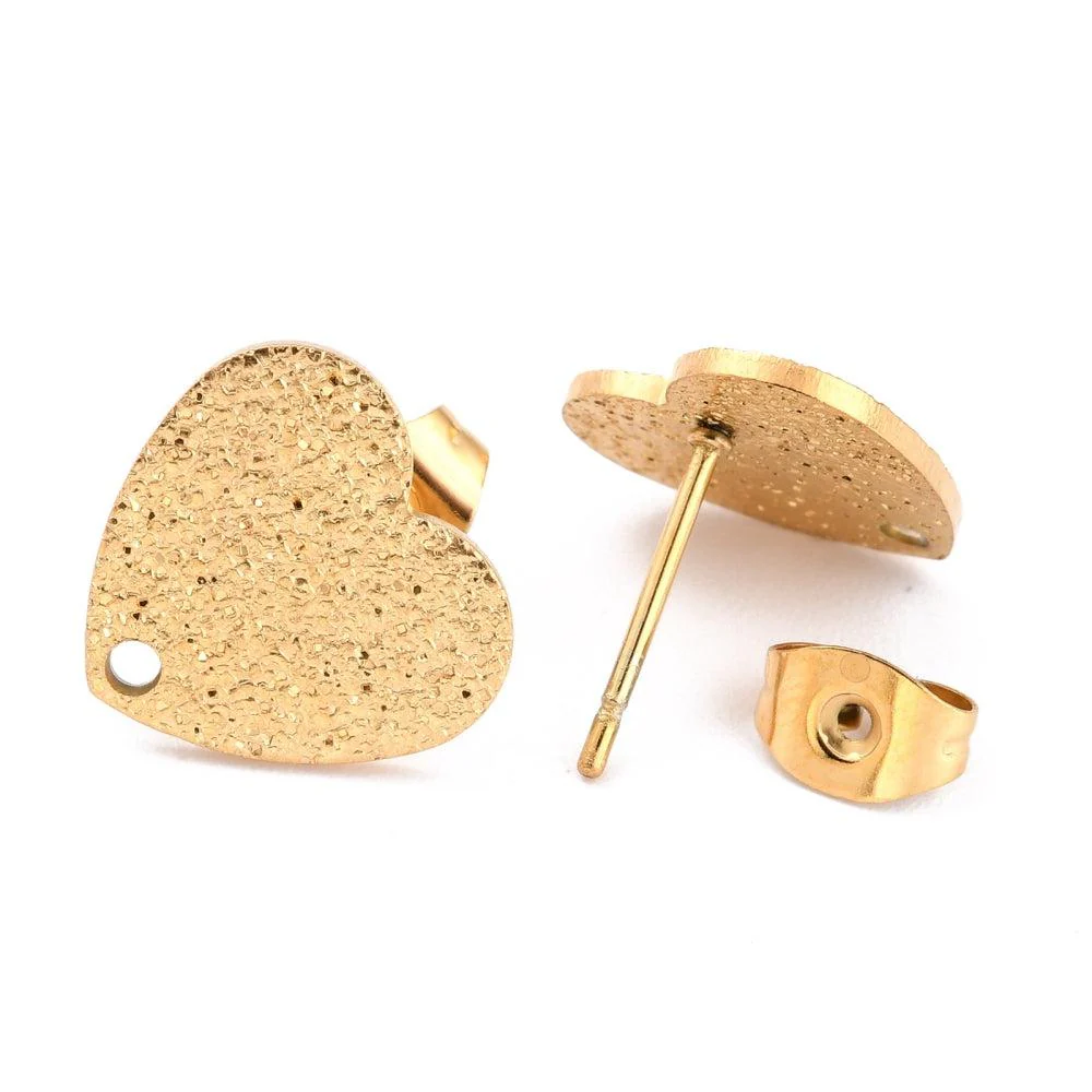 Oorbellen hart glitter RVS goud 12x13x1mm
