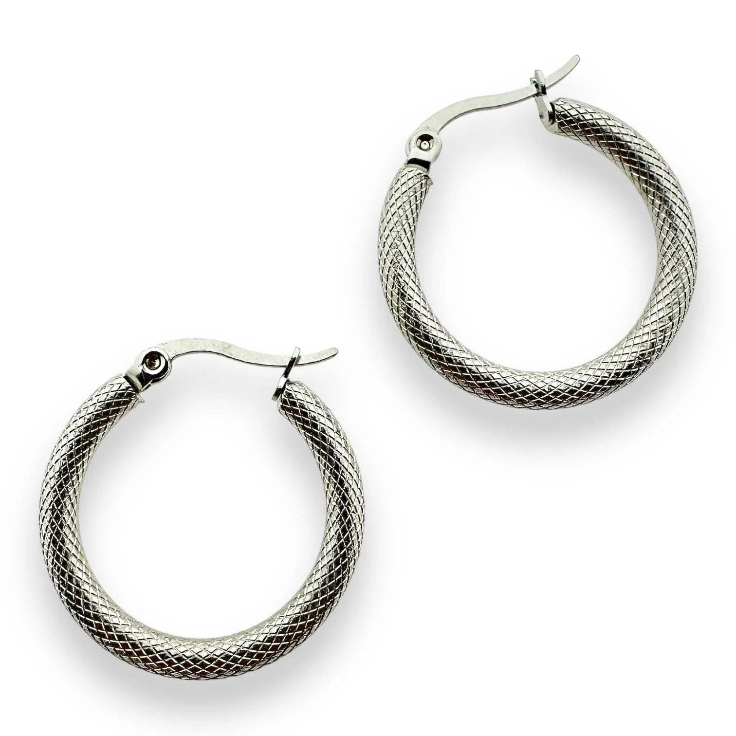 Oorbellen zilver textuur RVS 24mm - per paar