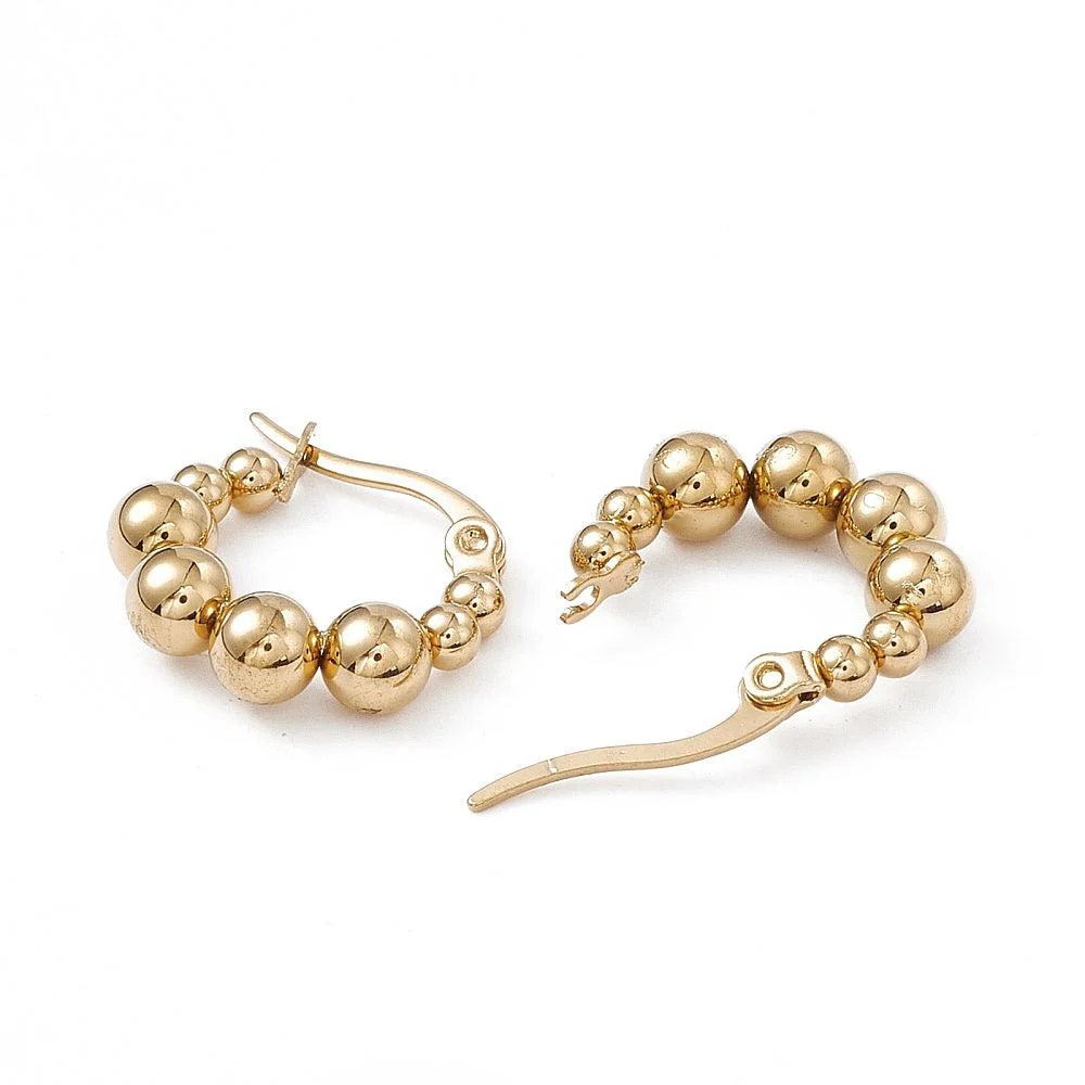 Oorringen bolletjes goud RVS 15x3mm - 1 paar - Image 2