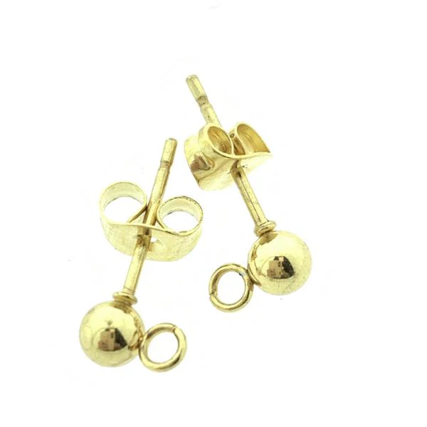Oorstekers bolletje met oogje RVS goud 4mm - 1 paar