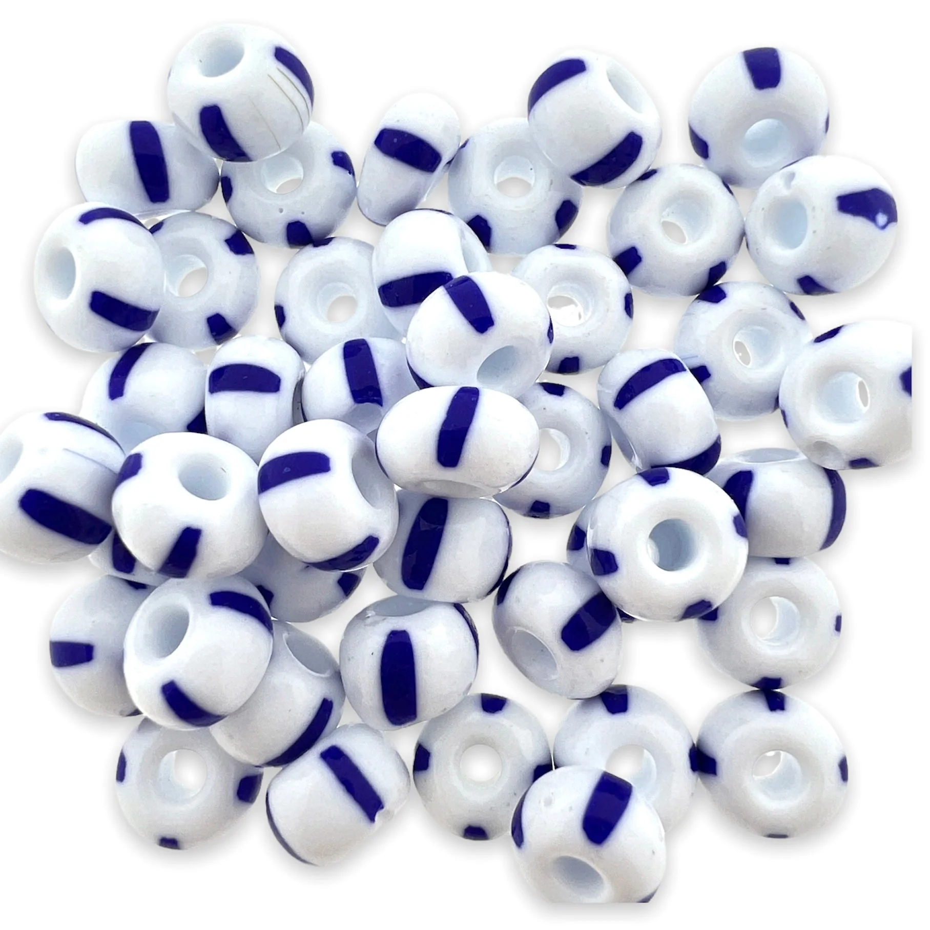 Tsjechisch glas Preciosa rocailles blauw-wit 6,5mm XL- 10 stuks