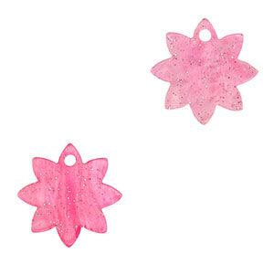 Resin bloem roze/glitter 12mm