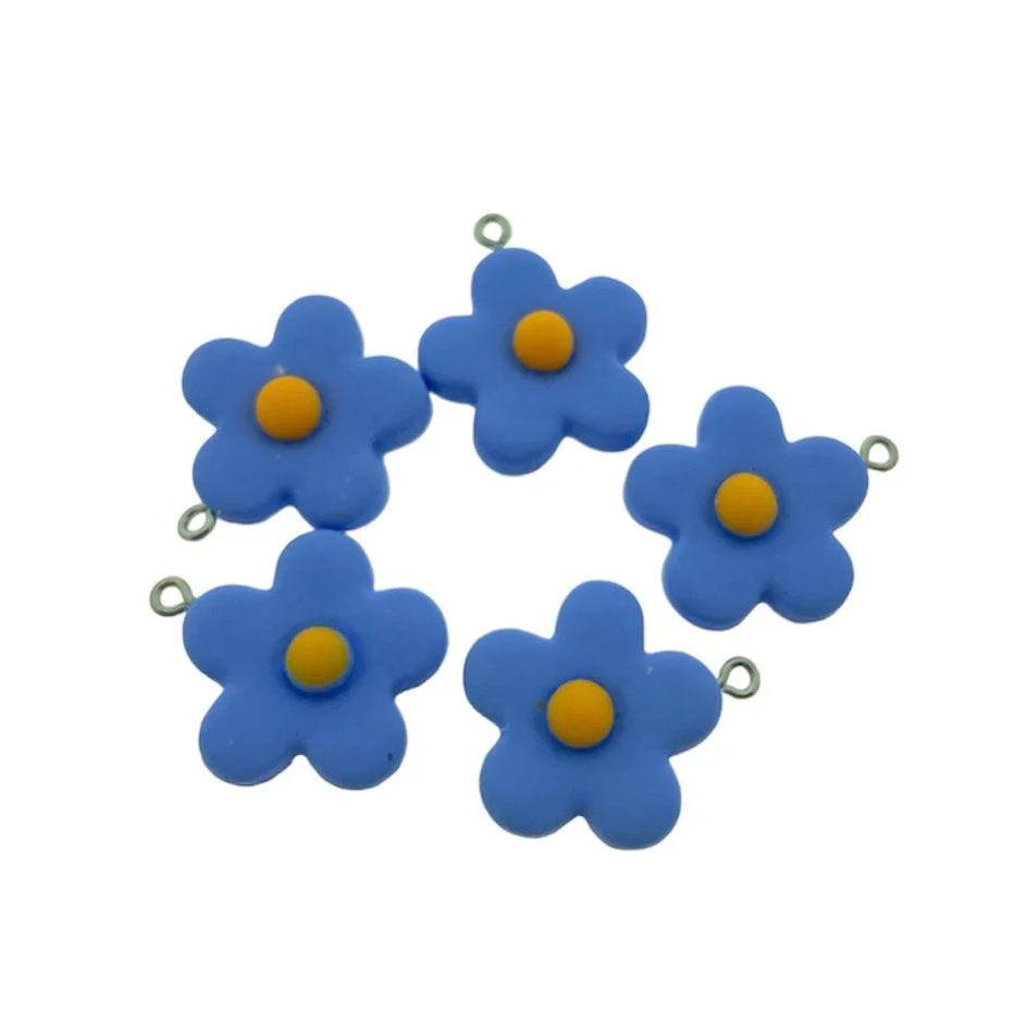 Resin hanger bloem blauw/geel 28x25x7mm