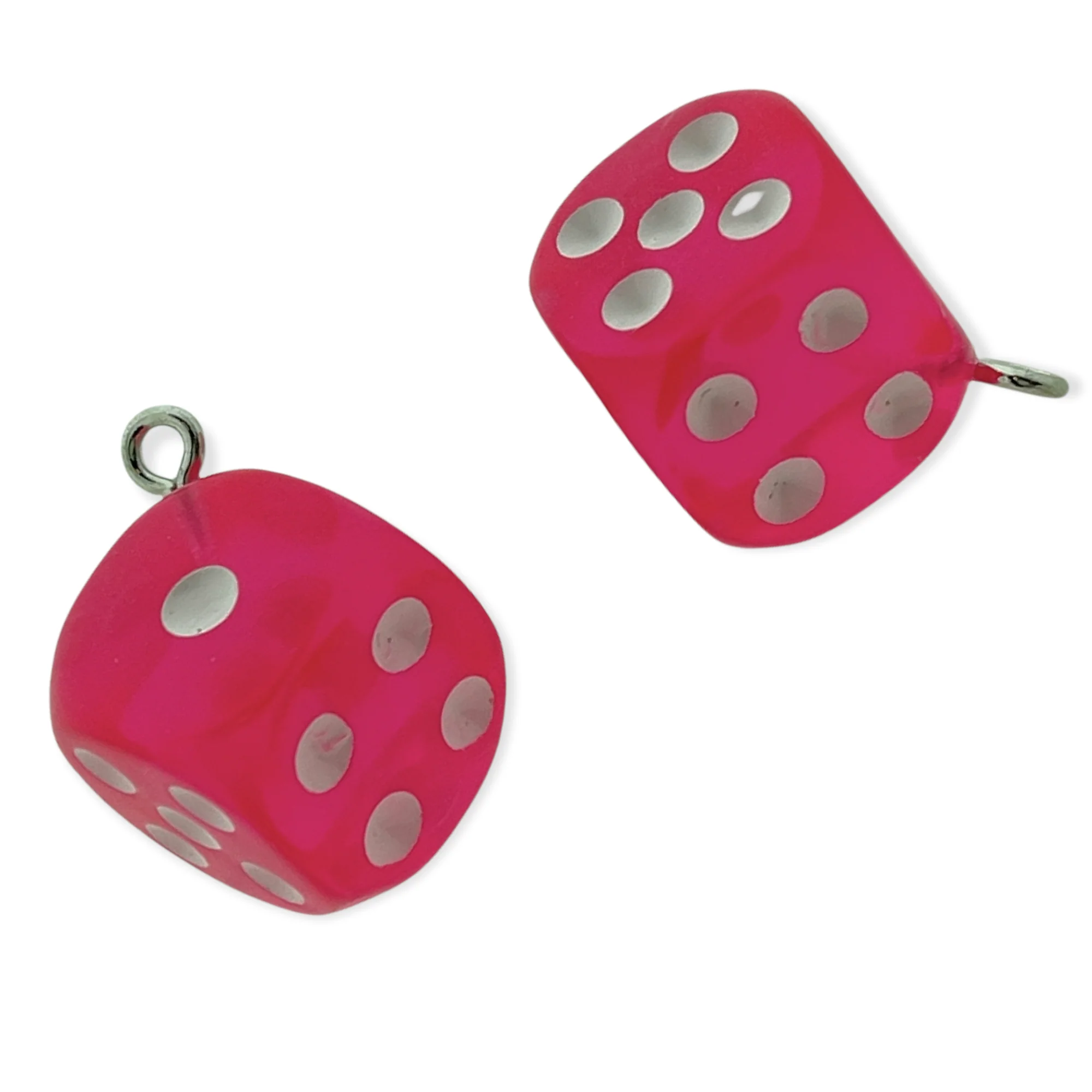 Acryl emaille hanger Lucky Dice Roze 23mm- per stuk
