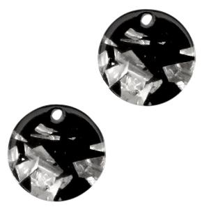 Resin hanger rond muntje Silver-black 12mm