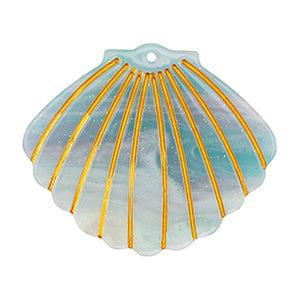 Resin hanger schelp blauw/goud 38x45mm