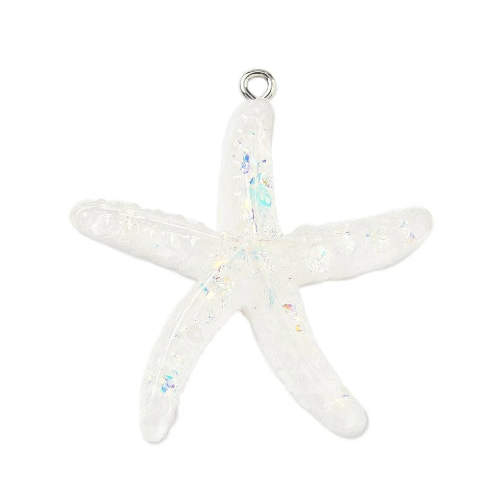 Resin hanger zeester rainbow/clear 41mm- per stuk