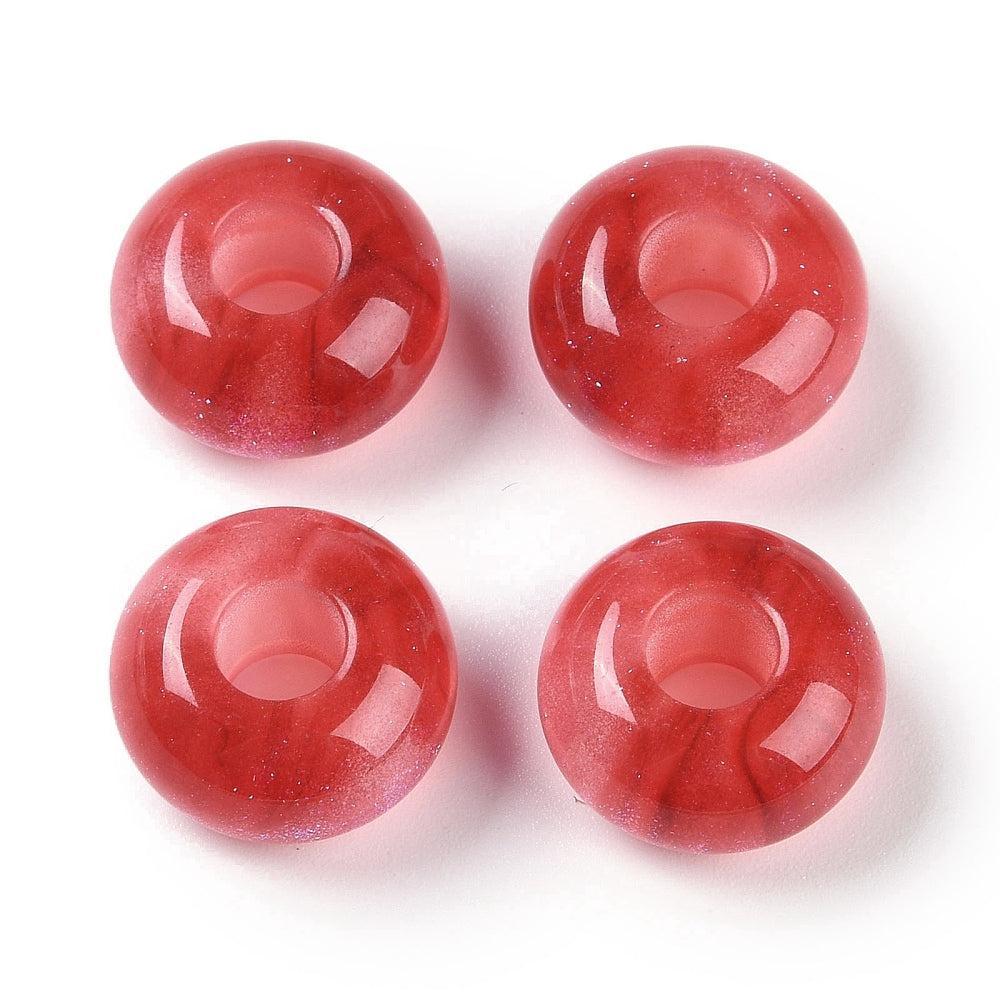 Resin kraal cranberry glitters 13,5mm - per stuk