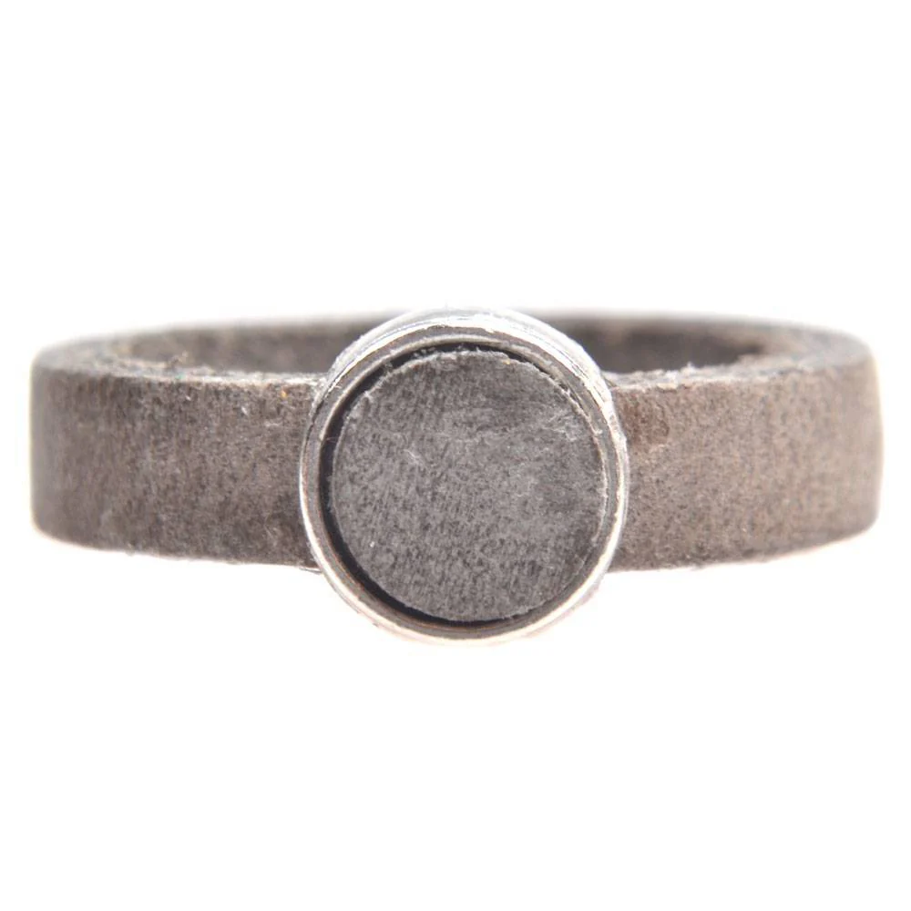 Ring Plat leer & leer cabochon DIY greige