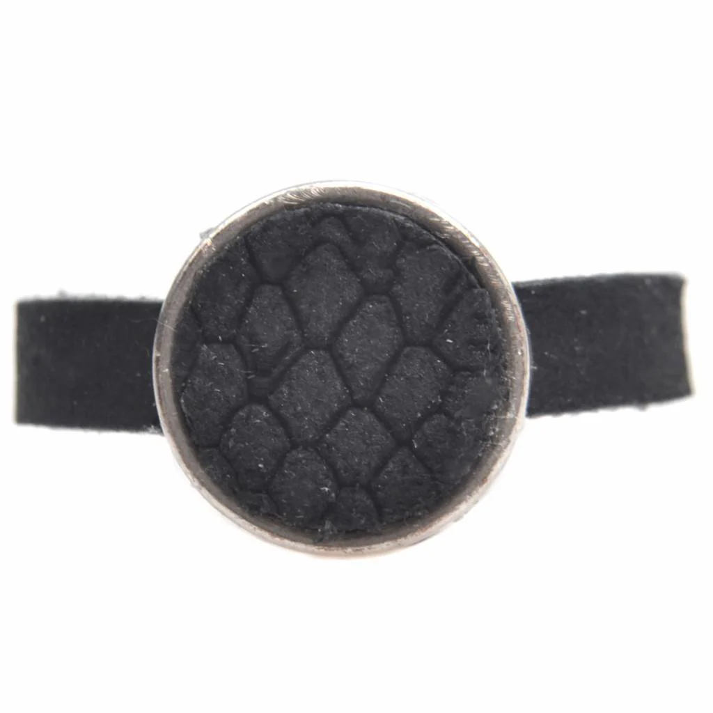 Ring Plat leer & leer cabochon breed DIY black reptile
