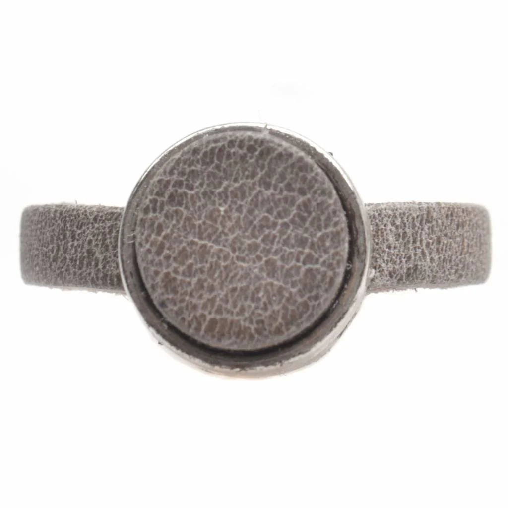 Ring Plat leer & leer cabochon breed DIY vintage greige