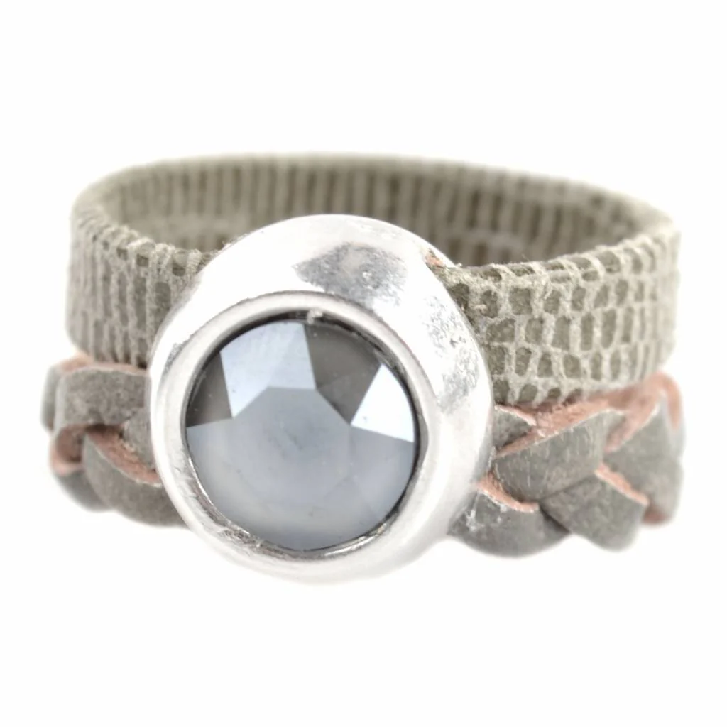 Ring Swarovski & Leer DIY grijs groen