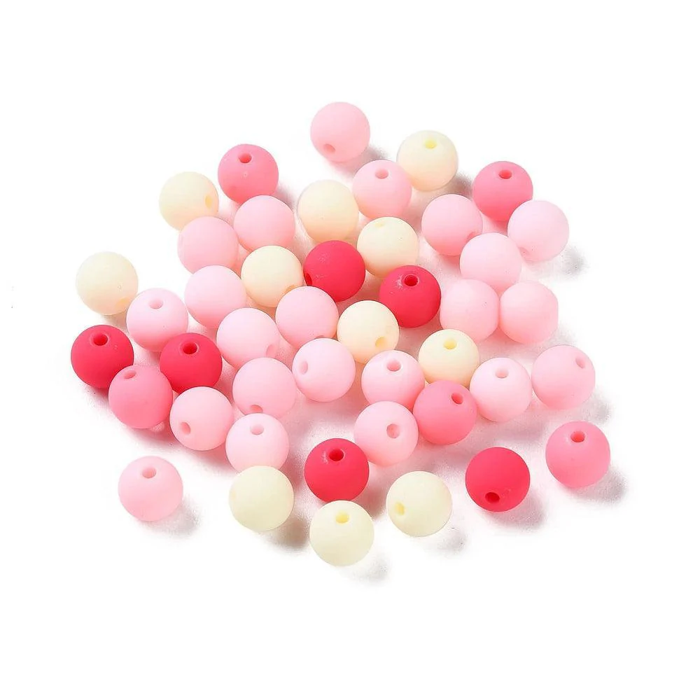 Rubberized acryl kralen pink 8mm - 25 stuks