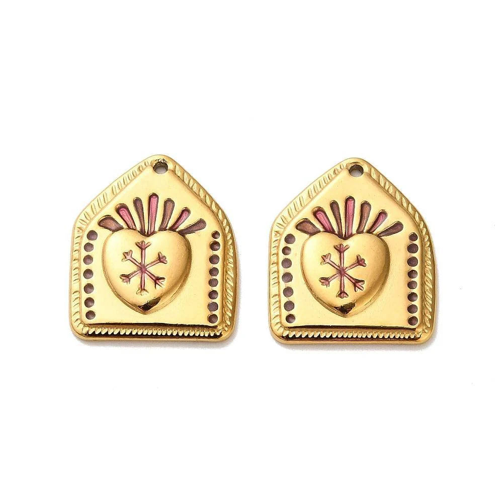 RVS Bedel Sacred Heart Emaille Roze / Goud 21mm - per stuk - Image 2