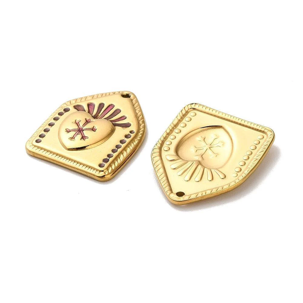 RVS Bedel Sacred Heart Emaille Roze / Goud 21mm - per stuk - Image 3