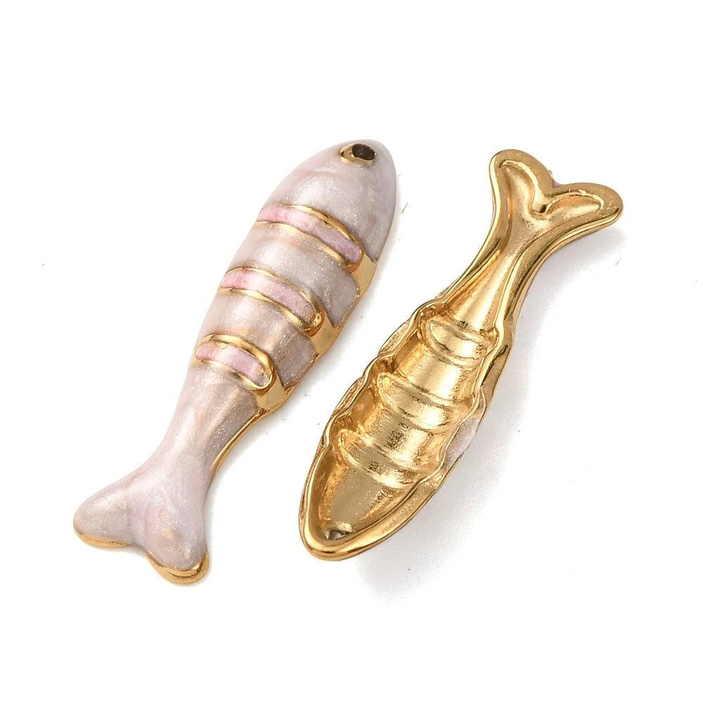 RVS Bedel Vis Emaille Goud 14mm - per stuk - Image 3