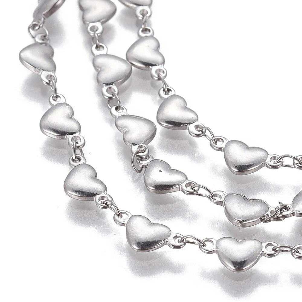 Schakelketting met hartjes Premium RVS zilver 5mm - prijs per 10cm - Image 2