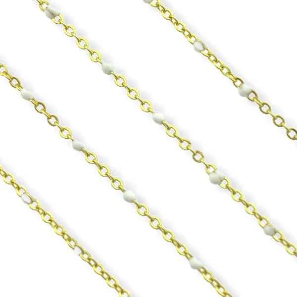 Schakelketting Witte bolletjes goud 1.5mm - prijs per 10cm