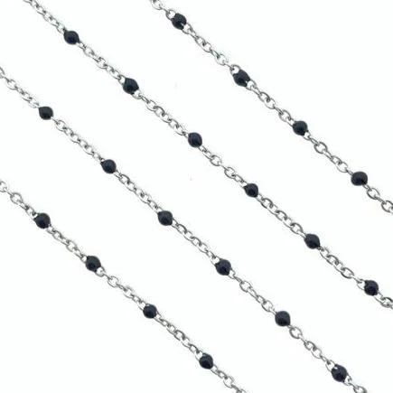 Schakelketting RVS Zwarte bolletjes 2x1.5mm - prijs per 10cm