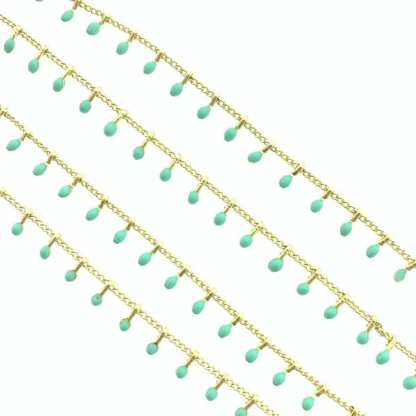 Schakelketting staafjes turquoise 18K gold plated 5.5x2mm - prijs per 10cm