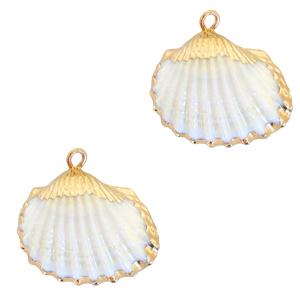 Schelp hanger Kokkel Gold-White ±20x22mm